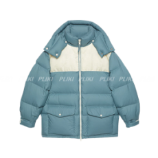 구찌 나일론 다운 자켓 GG 인서트 블루 그레이