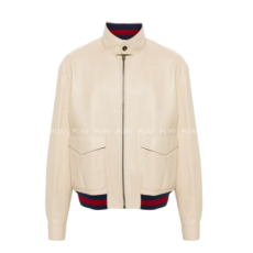 구찌 레더 봄버 자켓 화이트