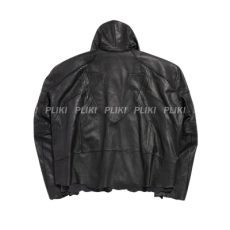 발렌시아가 후드 바이커 자켓 블랙