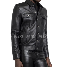 생로랑 블랙 레더 트러커 자켓