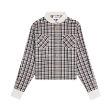 셀린느 크롭 셔츠 - 체크 실크 누아/초크/레드