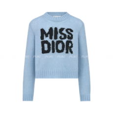 디올 블랙 Miss Dior 그래피티 모티브 페일 블루 캐시미어 실크 니트