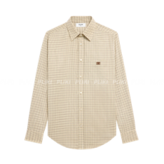 셀린느 베이지 트리옹프 자수 체크 셔츠