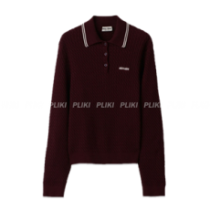 미우미우 로고 프린트 케이블 니트 폴로 셔츠