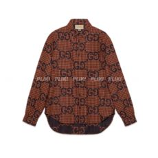 점보 GG 체크 울 셔츠 레드