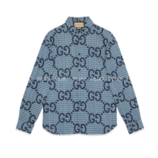 점보 GG 체크 울 셔츠 블루