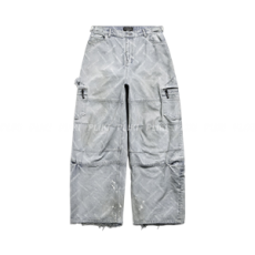 발렌시아가 다이애그널 올오버 카고 팬츠 라이트 블루