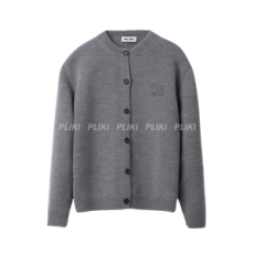 미우미우 여성 울 앤 나일론 니트 가디건 그레이
