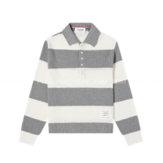 톰 브라운 러그비 스트라이프 니트 폴로 셔츠