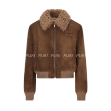 미우미우 로고 패치 시어링 카라 스웨이드 자켓