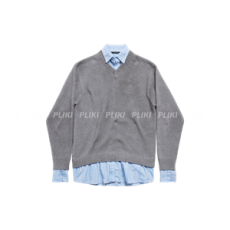 발렌시아가 여성 레이어드 셔츠 V넥 스웨터 그레이 & 실버