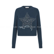 디올 블루 캐시미어 니트 자수 스웨터