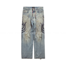 발렌시아가 남성 Y2k 스트레치드 니 배기 팬츠 라이트 블루