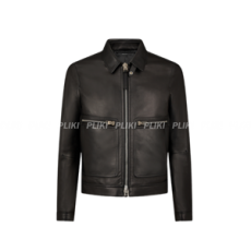 톰 포드 그레인 레더 컨트레스트 집 블루종