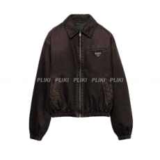 프라다 패디드 데님 블루종 자켓 브라운