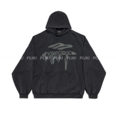 발렌시아가 남성 3b 리퀴파이드 라지 핏 후디 블랙/그레이