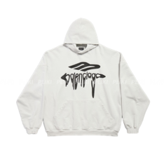 발렌시아가 남성 3b 리퀴파이드 라지 핏 후디 화이트/블랙