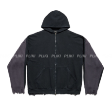 발렌시아가 남성 패치 집업 후디 블랙/블루