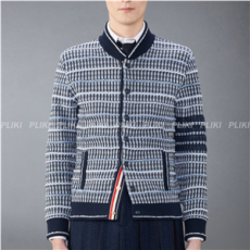 톰 브라운 코튼 앤 리넬 트위드 자카드 4-바 봄버 재킷