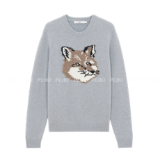 메종 키츠네 빅 폭스 헤드 풀오버 니트 그레이