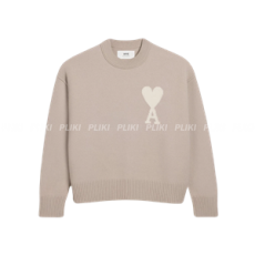 아미 빅 하트 로고 펠트 메리노 울 스웨터 오프 화이트 베이지