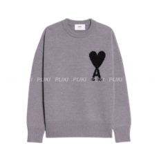 아미 빅 하트 로고 오버사이즈 인타르시아 스웨터 그레이 블랙