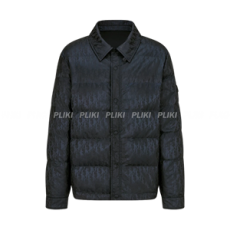 디올 오블리크 퀼티드 자켓 블랙 나일론 자카드