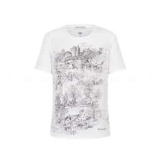 디올 화이트 코튼 린넨 저지 티셔츠