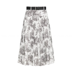 디올 화이트 코튼 모슬린 벨트 미디 스커트