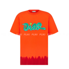 디올 x 카우스 코튼 저지 티셔츠 오렌지 레드