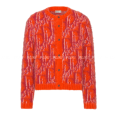 디올 Dior Oblique 가디건 오렌지 & 레드 모헤어 & 울 블렌드 니트