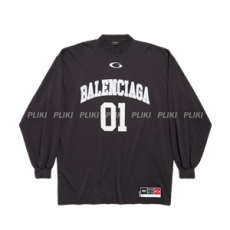 바렌시아가 남성 바스켓볼 시리즈 - 롱 슬리브 라지 핏 티셔츠 블랙