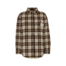 미우미우 로고 포켓 체크 셔츠 패딩