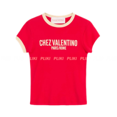 발렌티노 로고 코튼 저지 티셔츠 레드