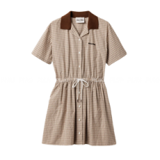 미우미우 체크 미니 드레스 코르크 베이지