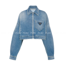 프라다 크롭 오가닉 데님 자켓 미드 블루