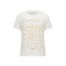 디올 화이트 코튼 저지 & 골드 톤 Dior Astral 모티브 자수 티셔츠