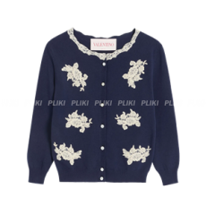 발렌티노 레이스 트림 카디건 블루