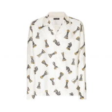 돌체앤가바나 체스 피스 프린트 실크 트윌 셔츠