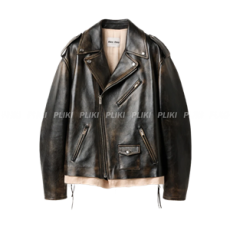 미우미우 나파 레더 바이커 자켓 머스타드 블랙