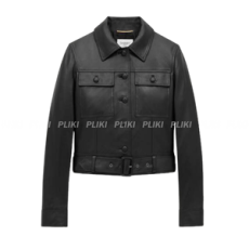 생로랑 램스킨 소재 크롭 재킷