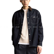 디올 아카이브 라벨 코튼 트윌 오버셔츠 네이비 블루