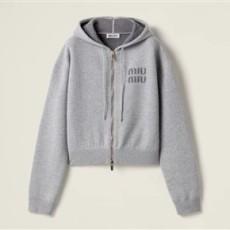 미우미우 더블 캐시미어 지퍼 후디 가디건