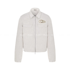 디올 x 카우스 화이트 코튼 블렌드 코듀로이 지퍼 블루종 자켓