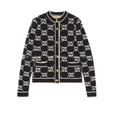 구찌 GG 울 부클레 자카드 가디건 블랙
