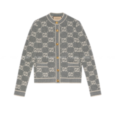 구찌 GG 울 부클레 자카드 가디건 그레이