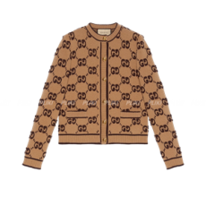 구찌 GG 울 부클레 자카드 가디건 카멜