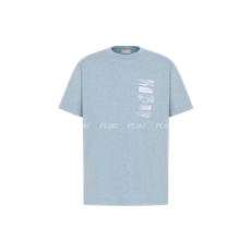 디올 아카이브 라벨 블루 코튼 저지 티셔츠