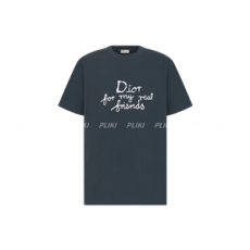 디올 & HYLTON NEL 네이비 블루 코튼 저지 티셔츠