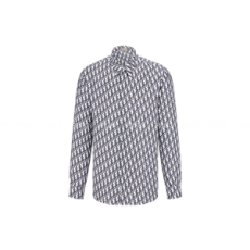 디올 화이트 & 블루 실크 트윌 오블리크 셔츠